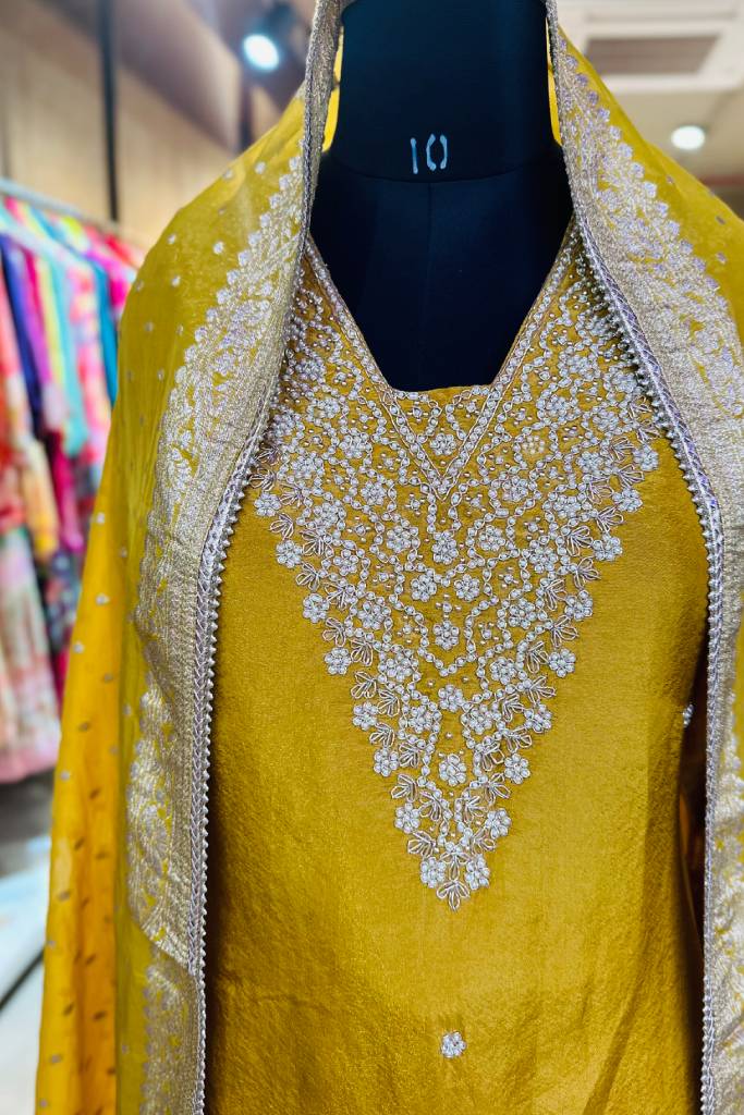 Hand Work Suit Design Organza Hand Work Unstitched Suit – Fab-persona