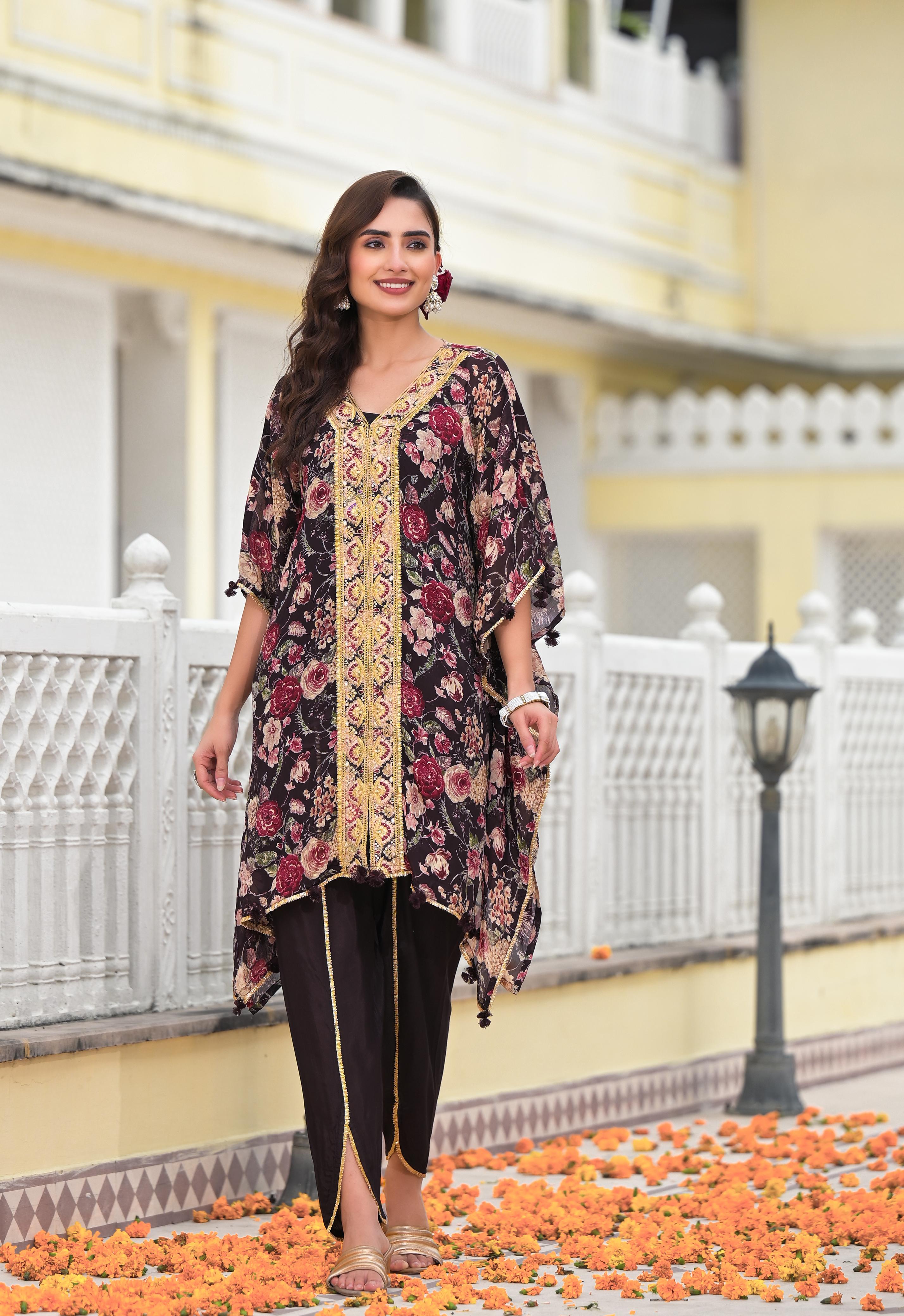 Rang Kaftan Slit Potli Set