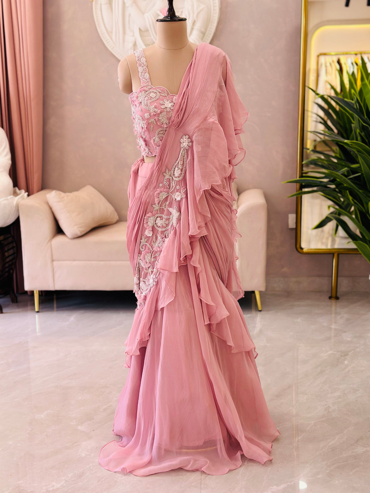 Designer Ruffle Drape Saree