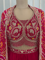 Designer Bandhani Shrug Style Skirt Set