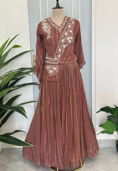 Floral Handwork Top & Flared Skirt Set