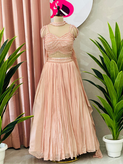 Soft Peach Designer Lehenga with Pearl Handwork