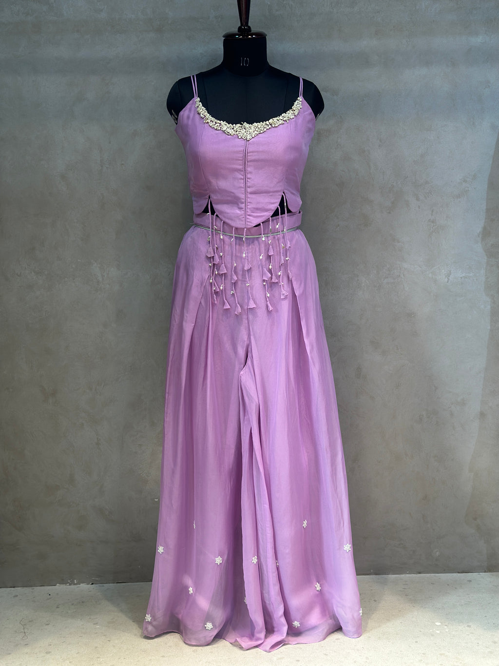 PURE ORGANZA PLAZO SET WITH BEAUTIFUL PEARLS HANDWORK