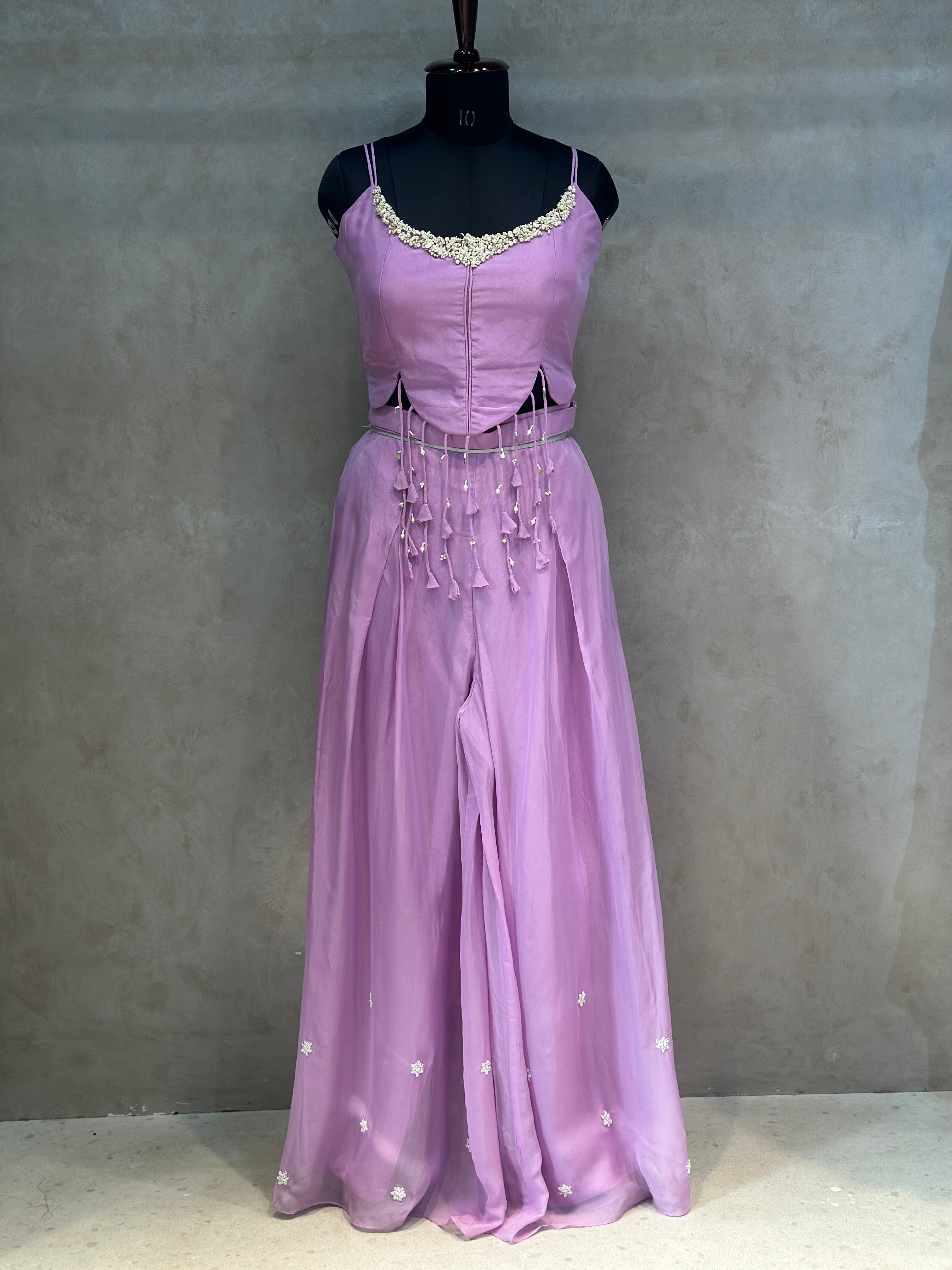 PURE ORGANZA PLAZO SET WITH BEAUTIFUL PEARLS HANDWORK