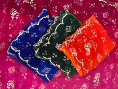Elegant Bandhani Saree with Handwork Border Detailing