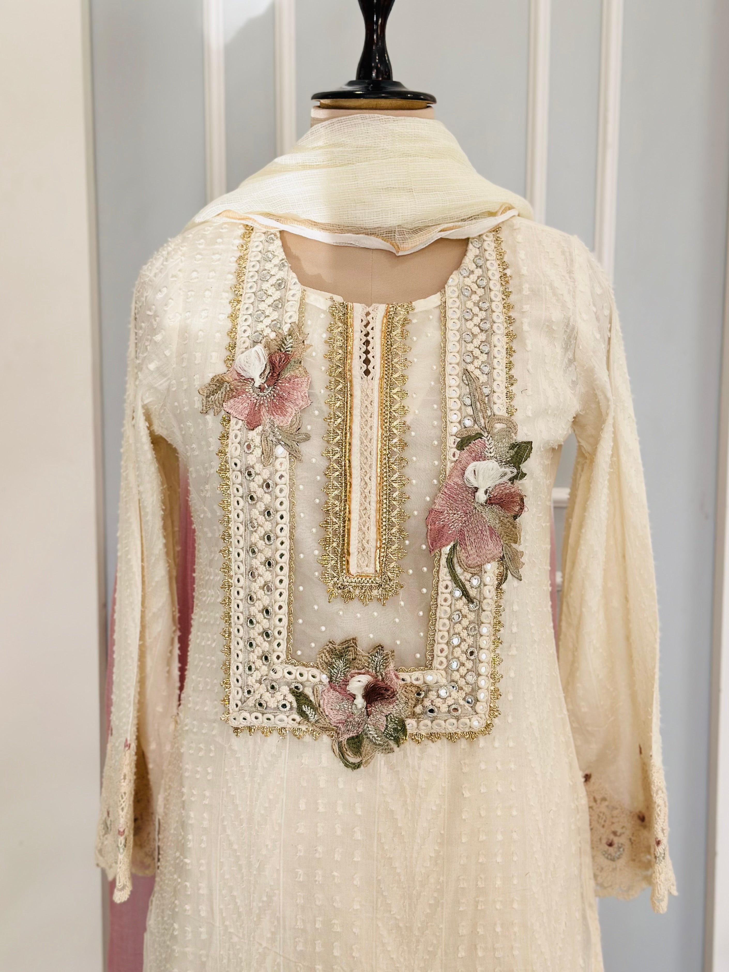 Premium Cotton Designer  hand Embroidered Suit Set