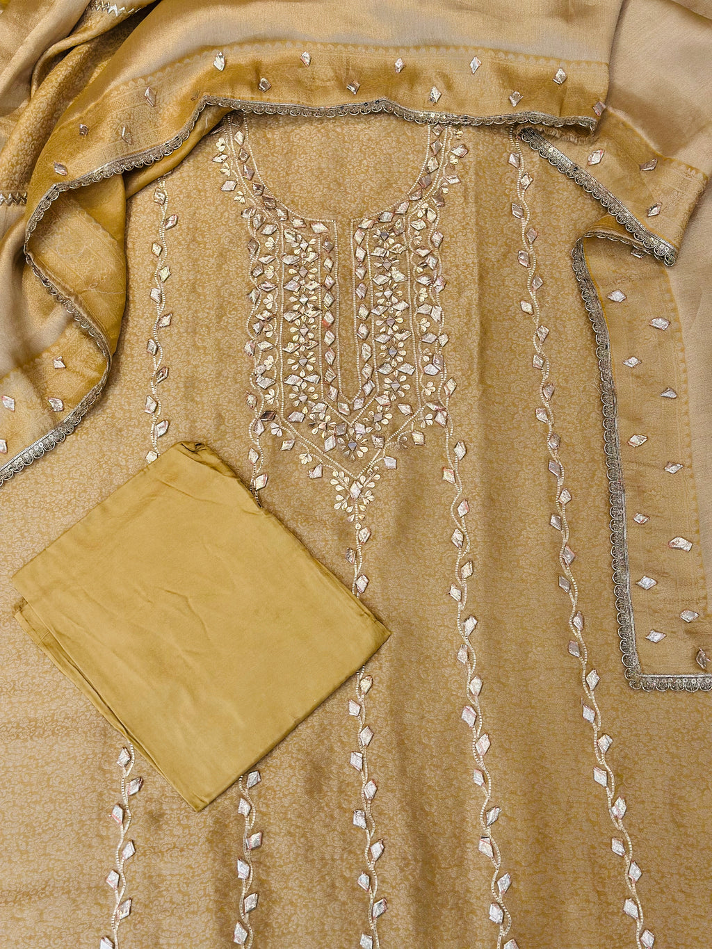 Premium Gota Patti Handwork Unstitched Suit Set