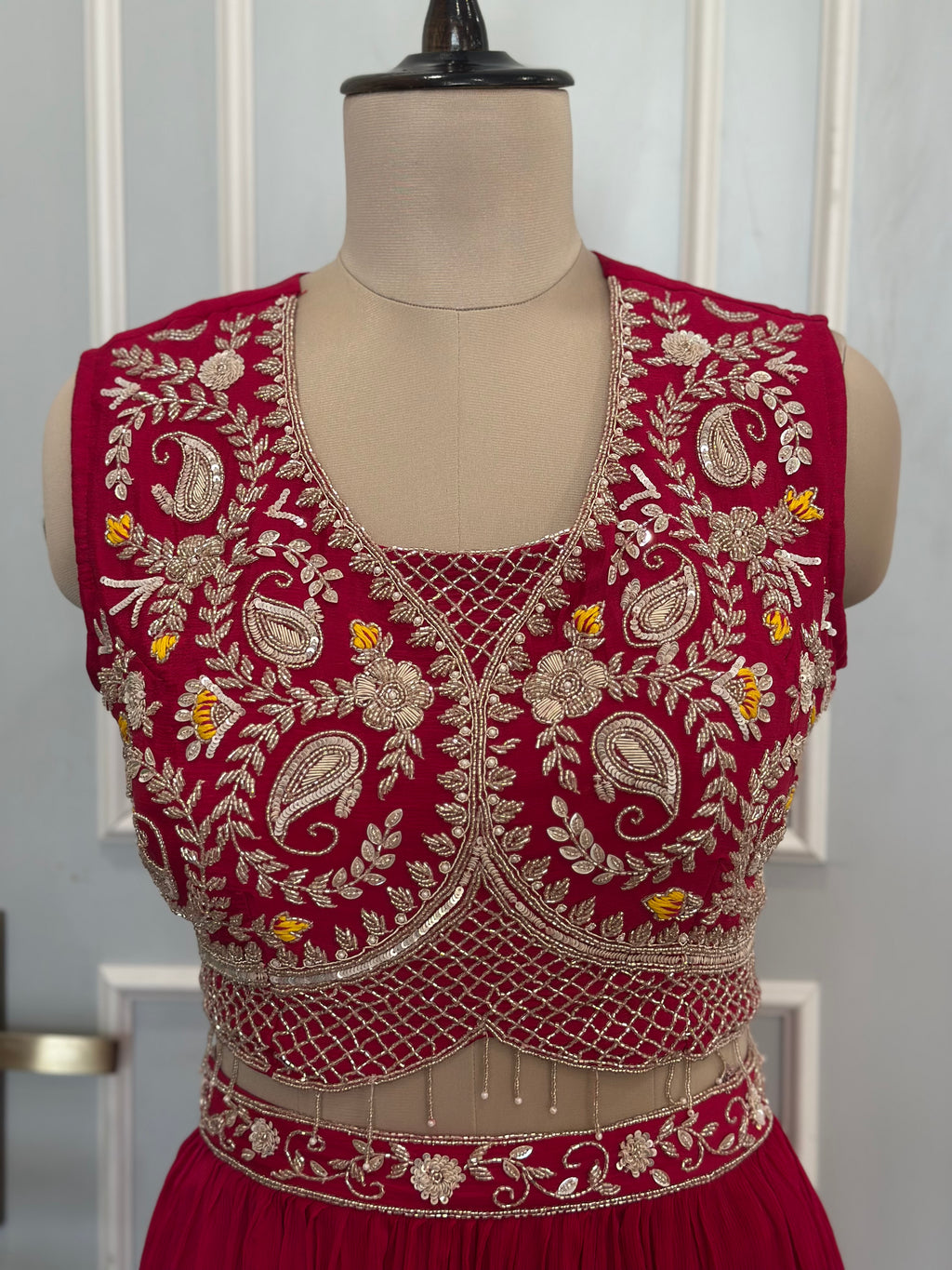 Designer Bandhani Shrug Style Skirt Set