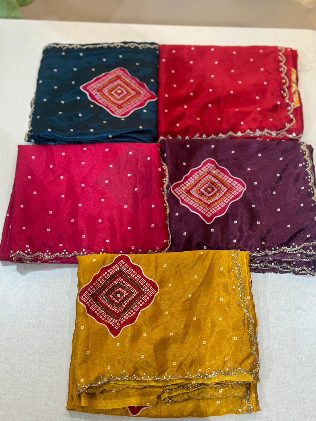 PURE CHINON BAHNDEJ HANDWORK SAREE