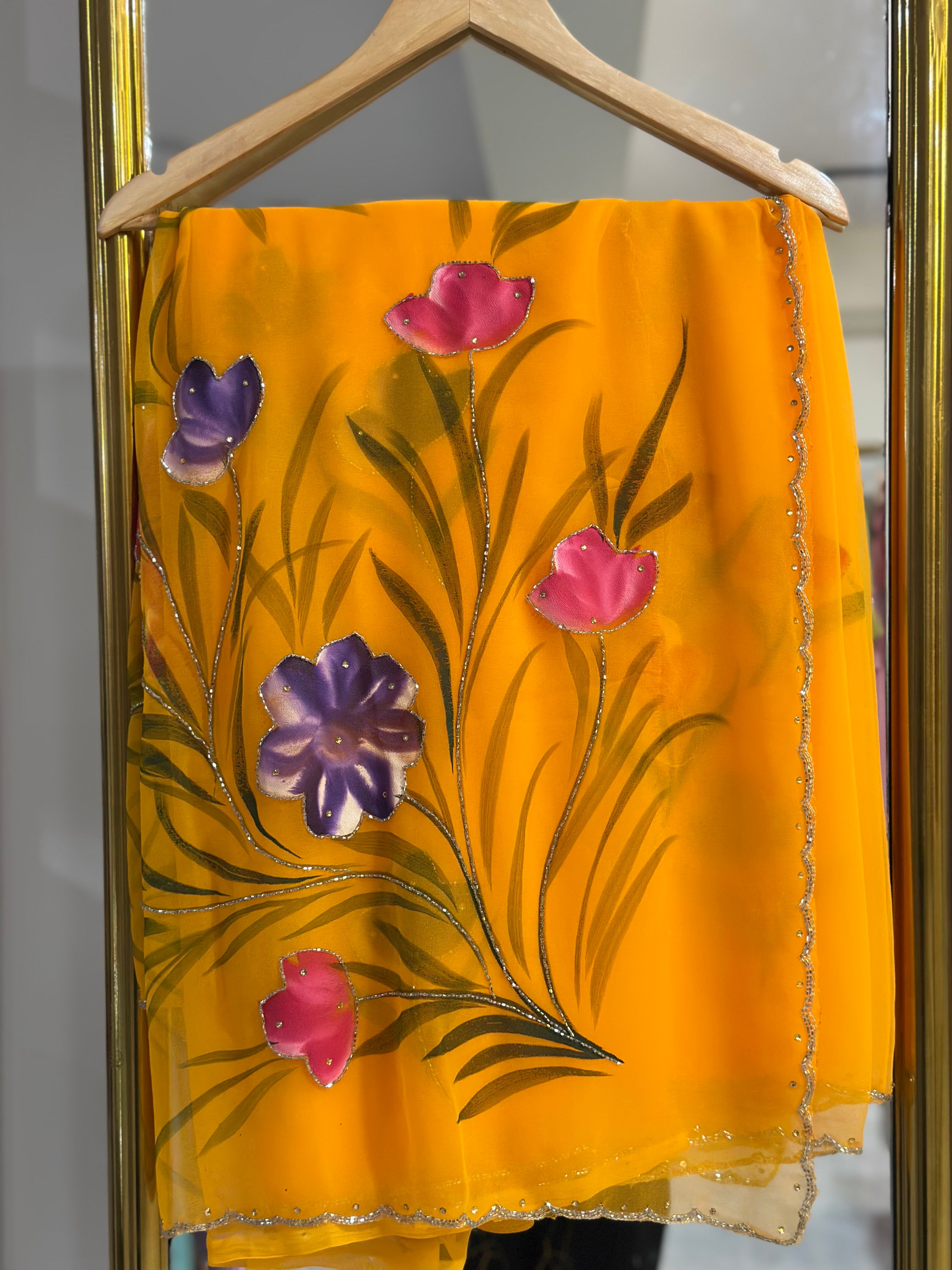 HAND BRUSH PAINT HANDWORK SAREE
