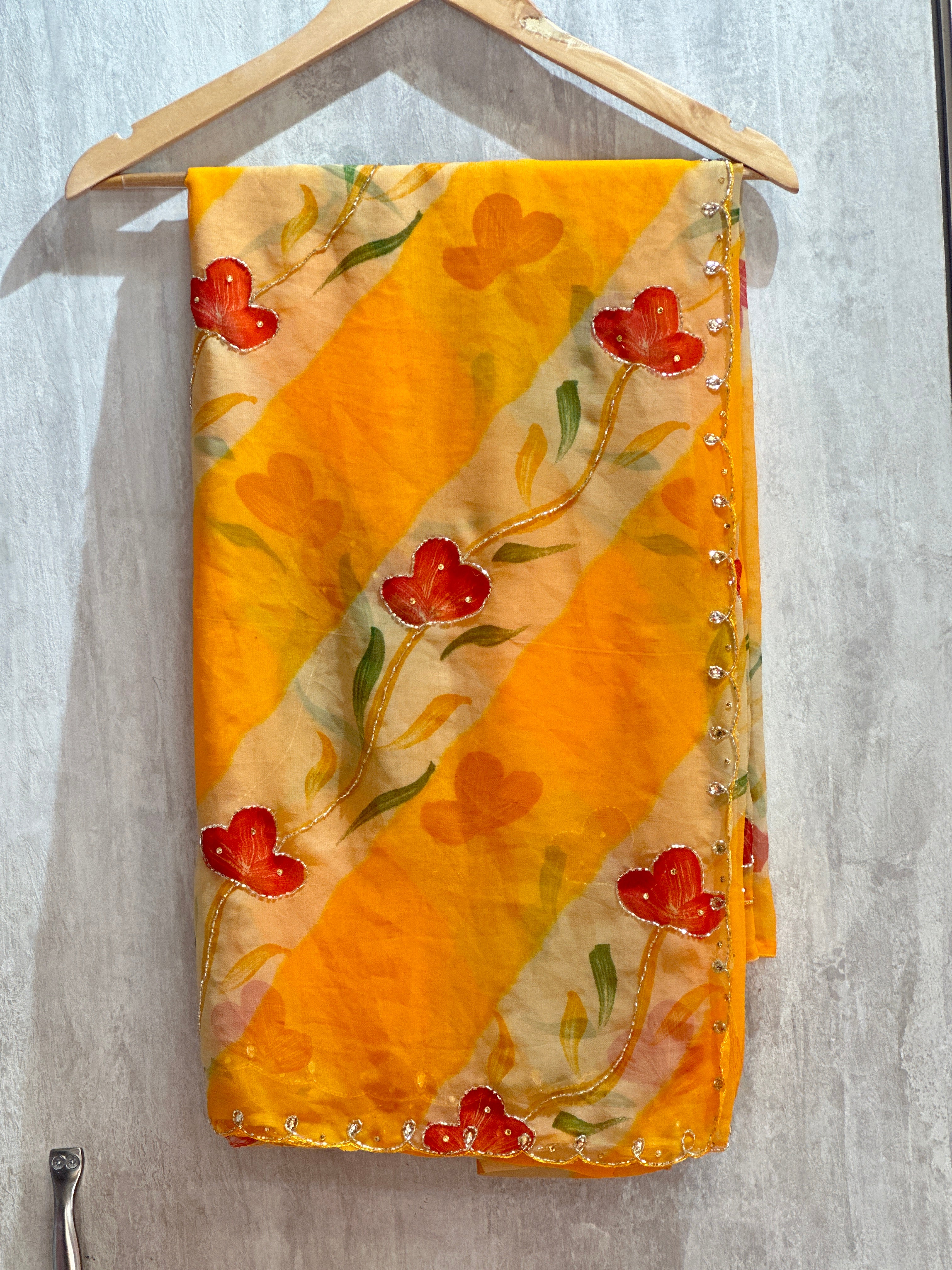 FLORAL PRINT HANDWORK SAREE