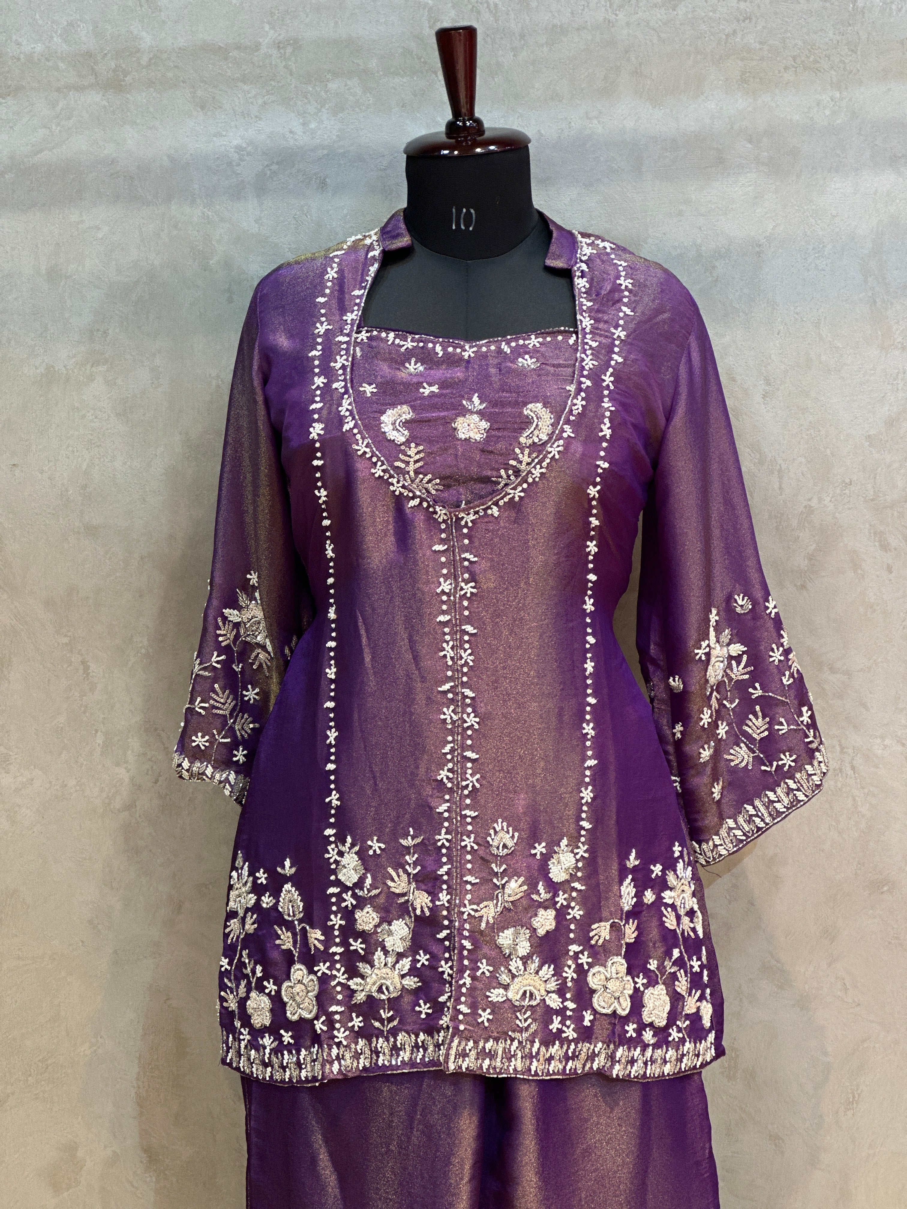 PURE ZARI TISSUE HANDWORK JACKET SET