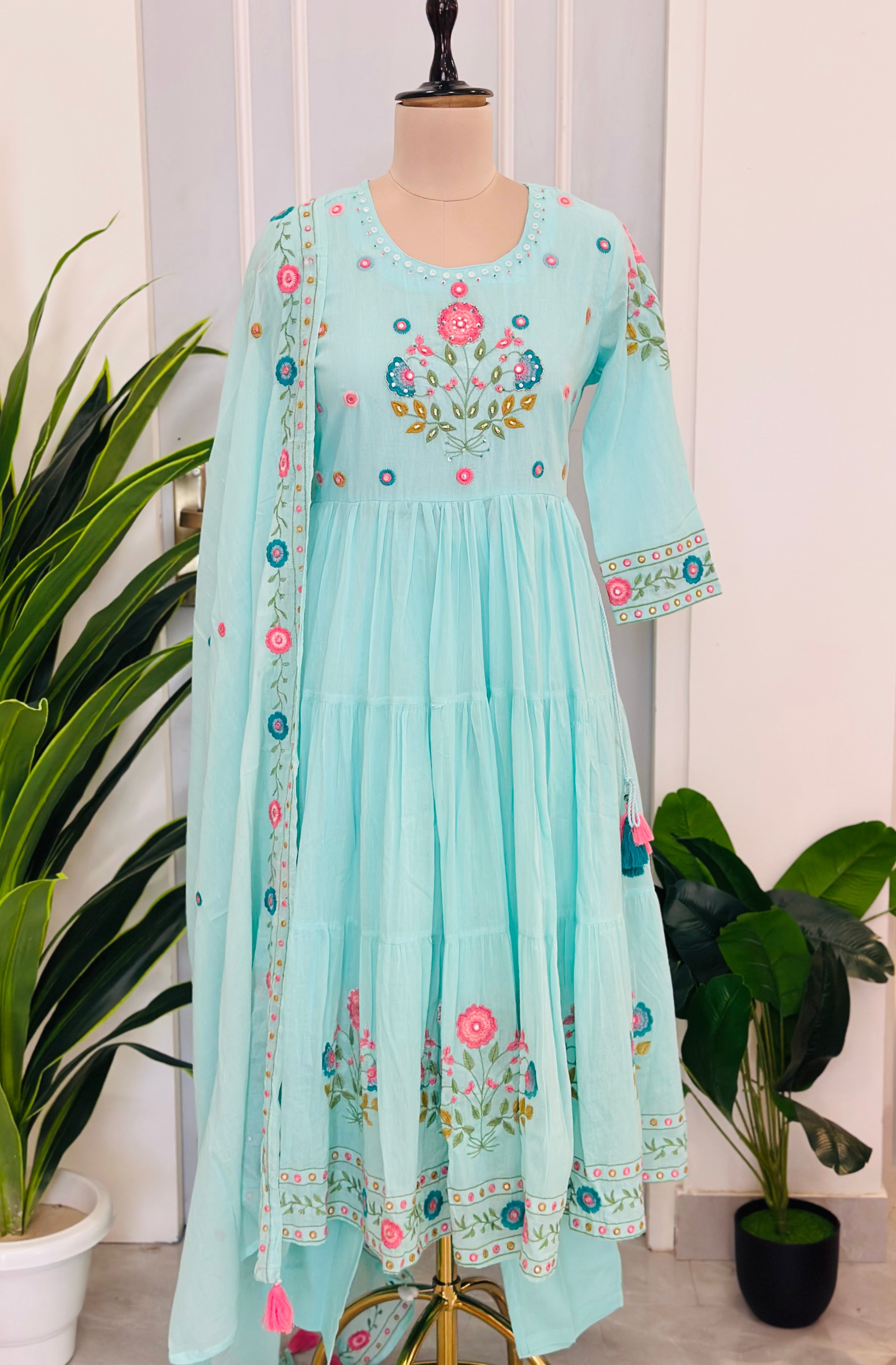 Floral Embroidered Anarkali Suit Set