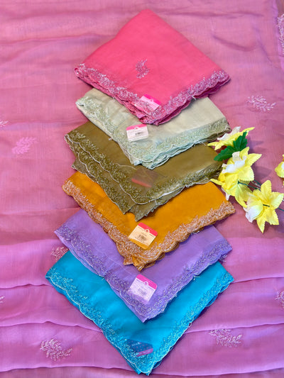 CHIFFON SAREE WITH CUT WORK DETAILING