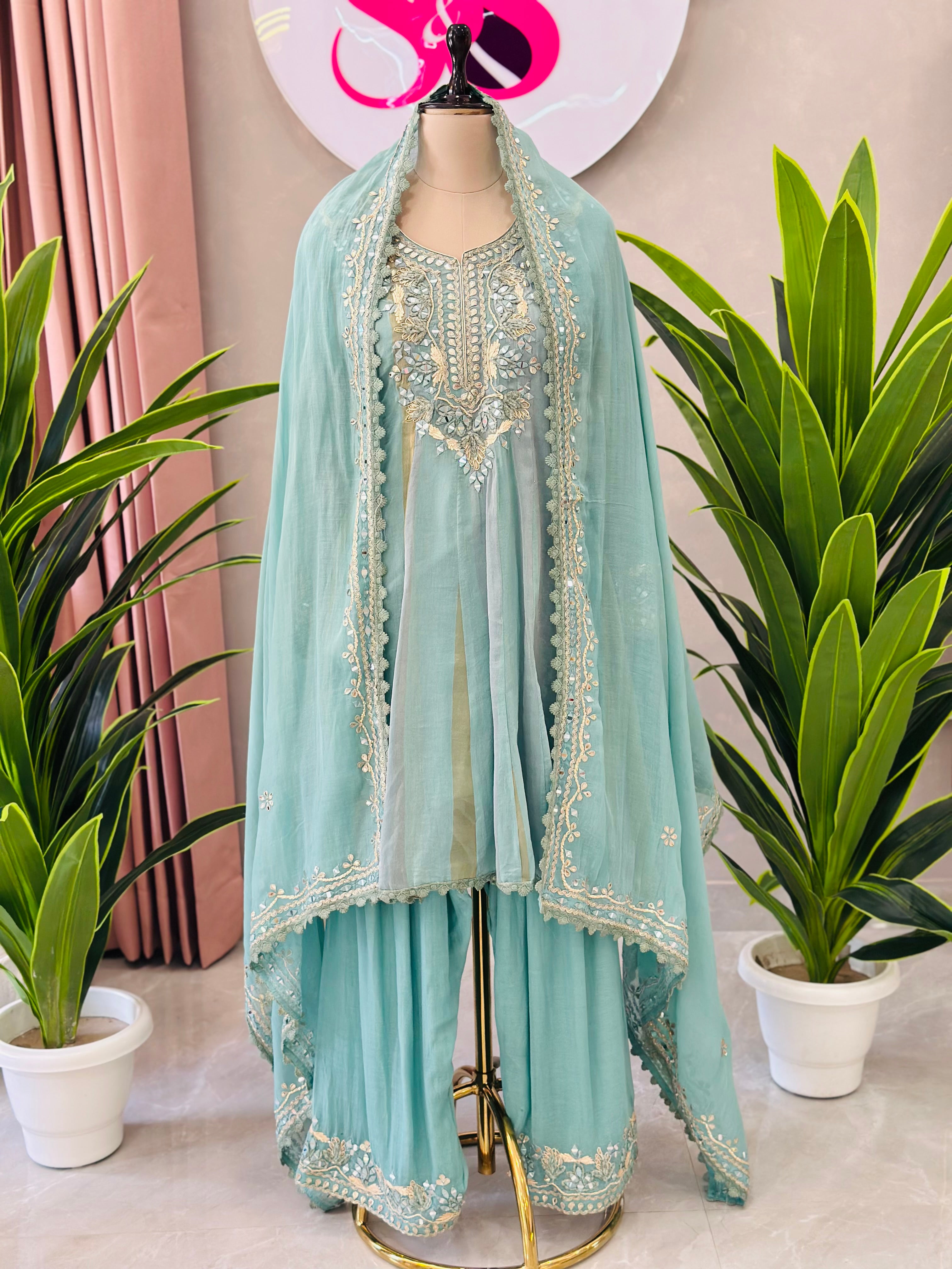 Orignal Mirror Work Anarkali Suit Set