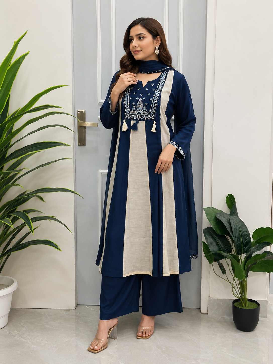 Elegant Embroidered Three-Piece Suit Set