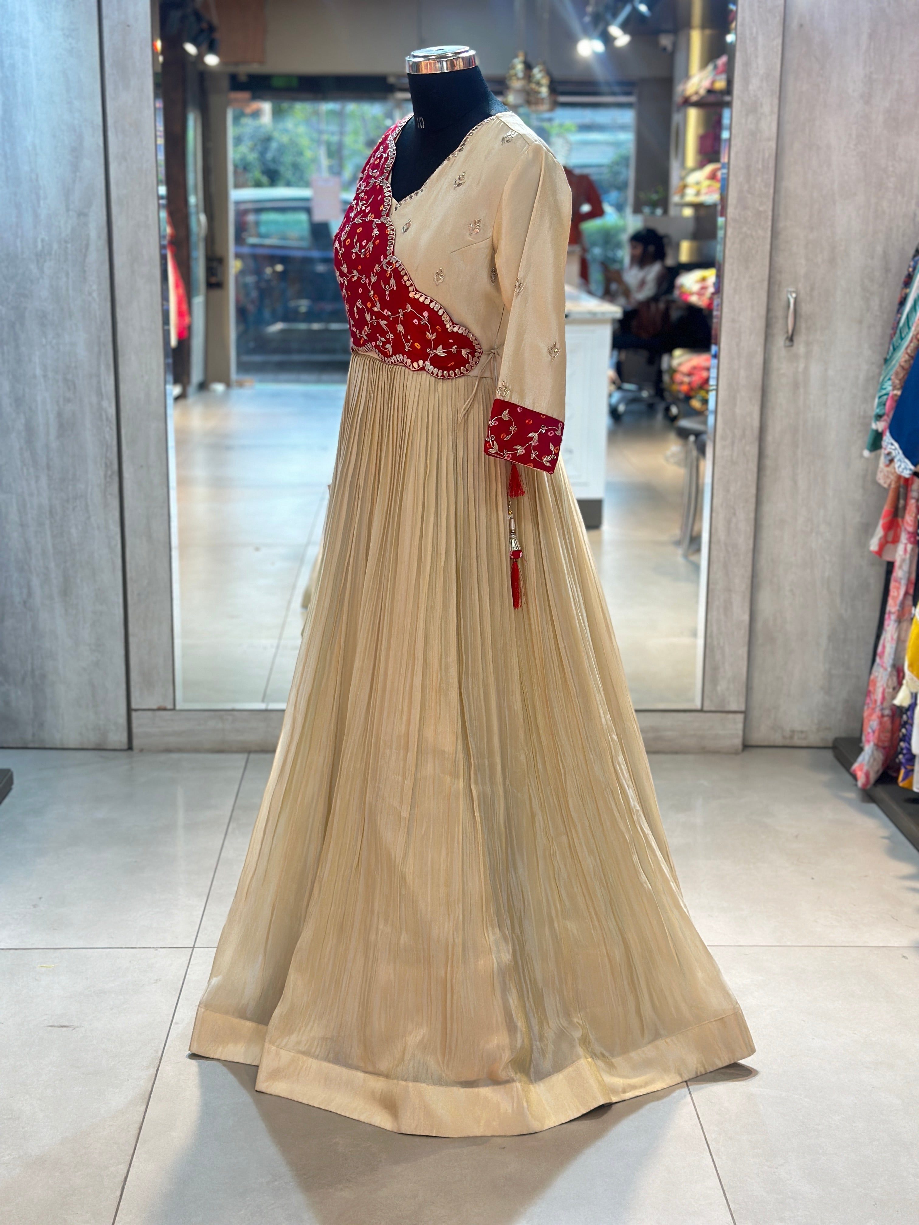 TRADITIONAL PURE ZARI TISSUE HANDWORK GOWN