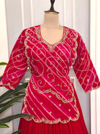 Traditional Rani Pink Handwork Gown with Dupatta