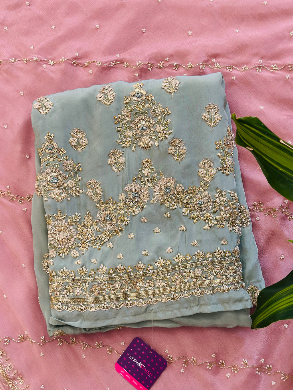 Premium Unstitched Crepe Handwork Suit