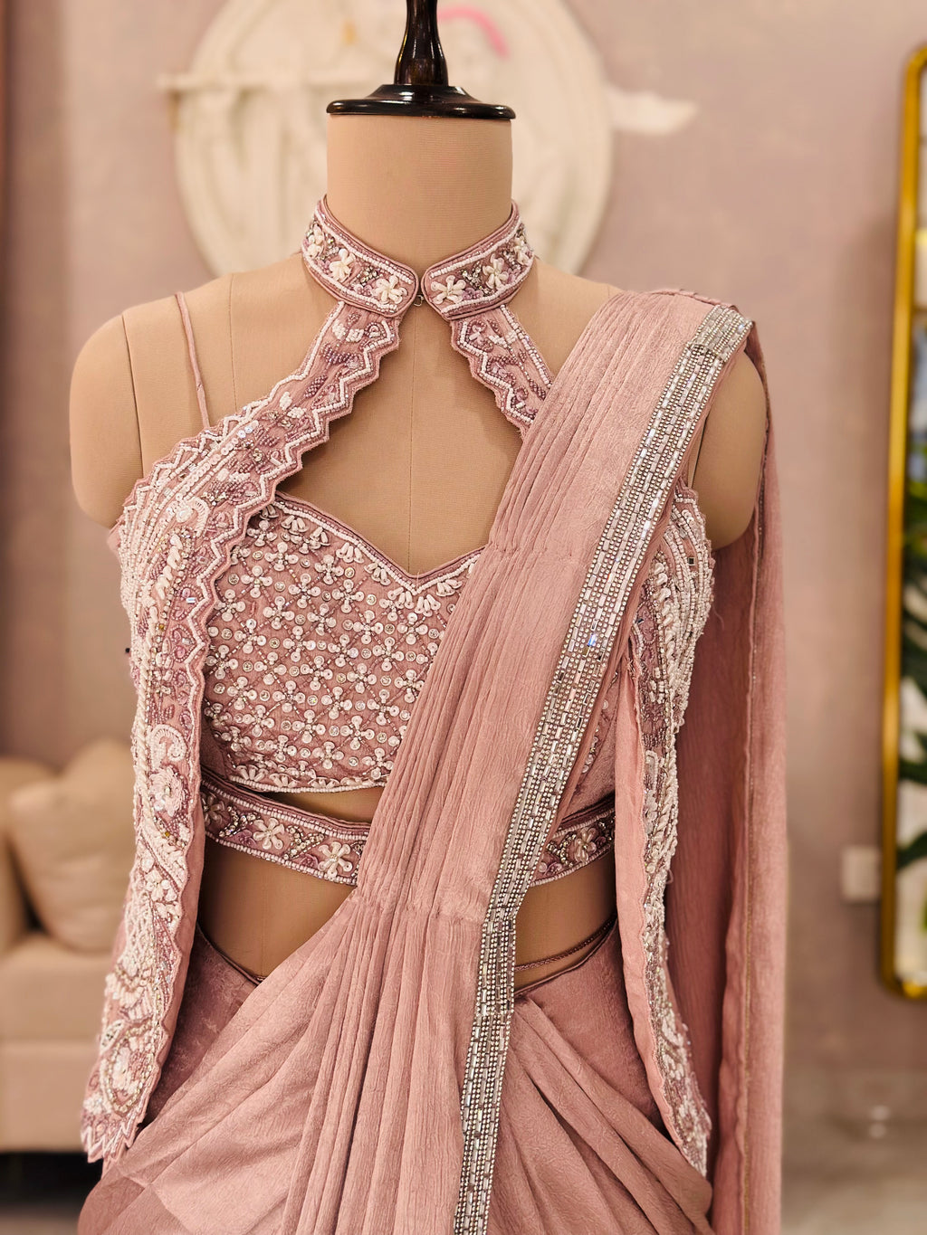 Designer Choker Neck Drape Saree