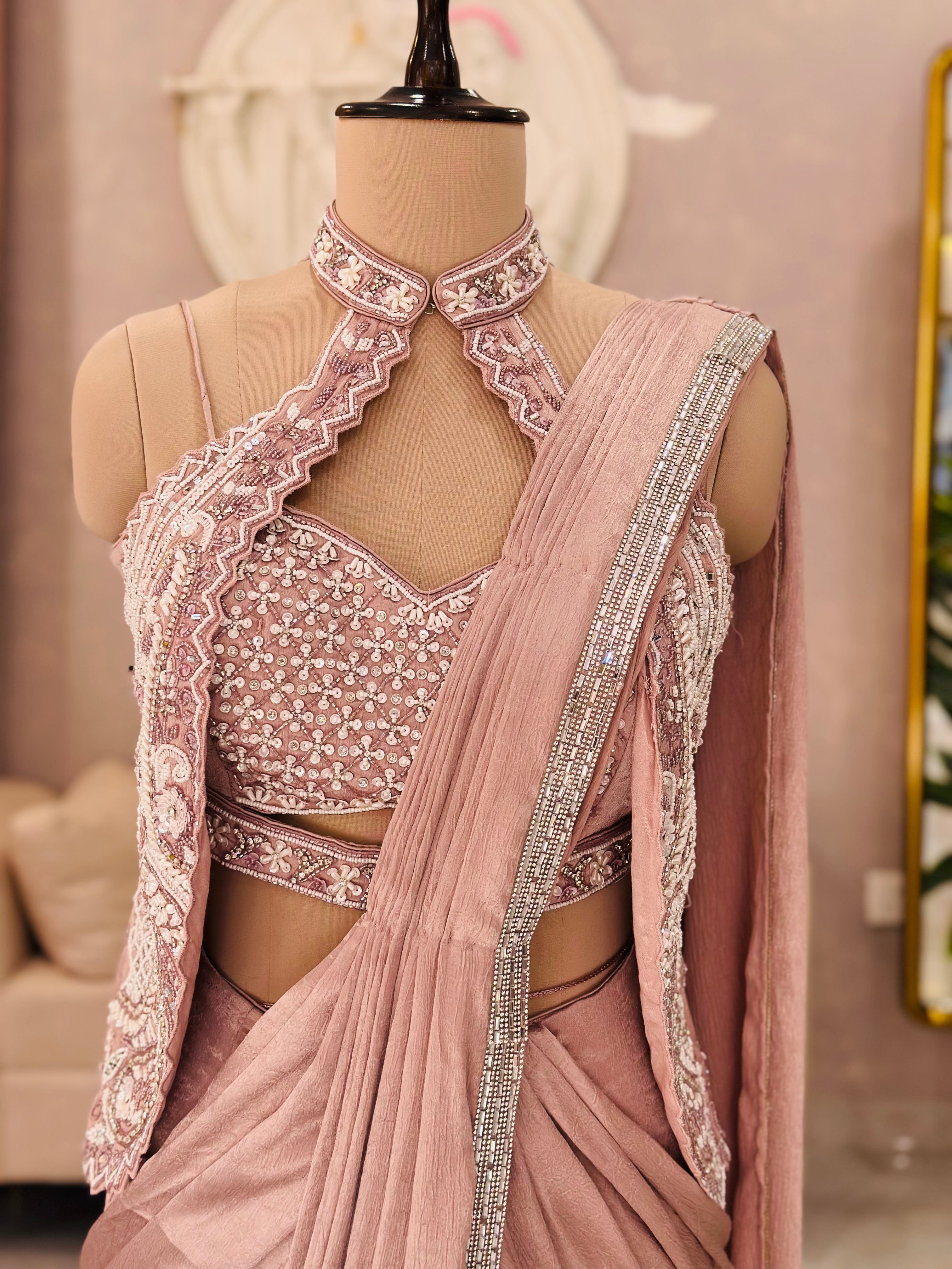 Designer Choker Neck Drape Saree