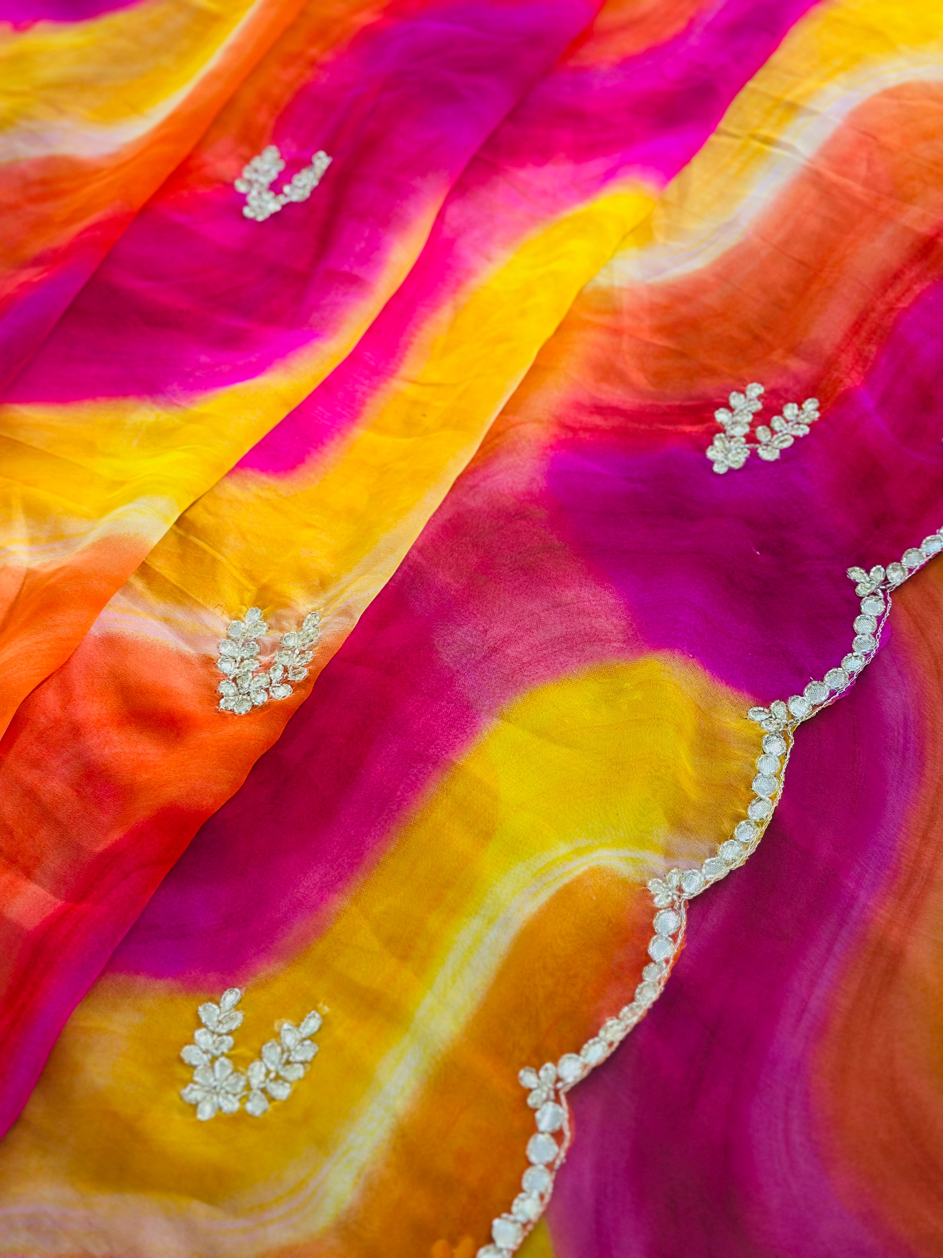 Dreamy Rainbow Georgette Saree with Handwork Detailing