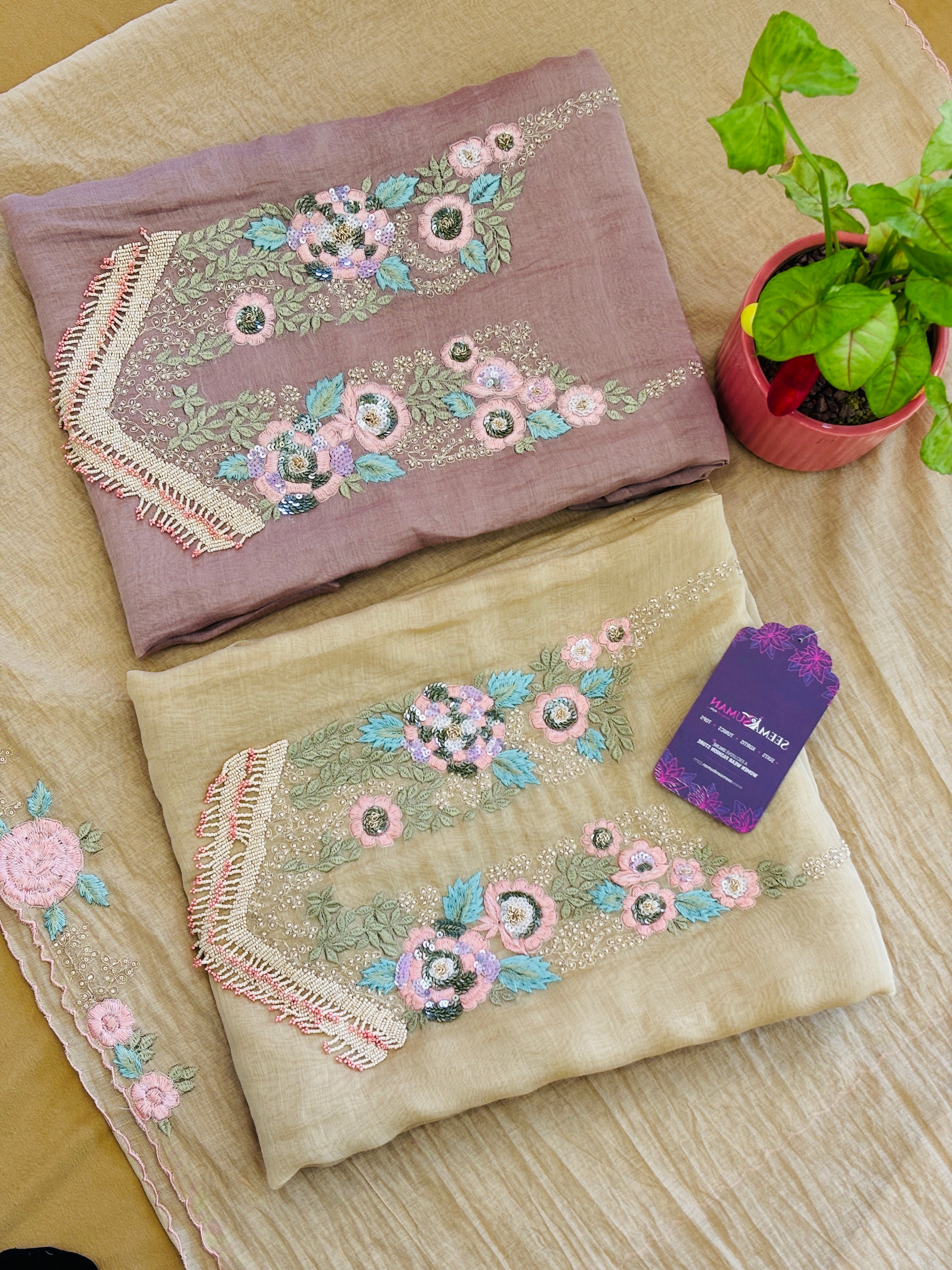 Designer Floral Threadwork Dress Material