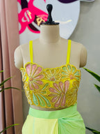 Pastel Floral Handwork Lehenga with Flowing Cape