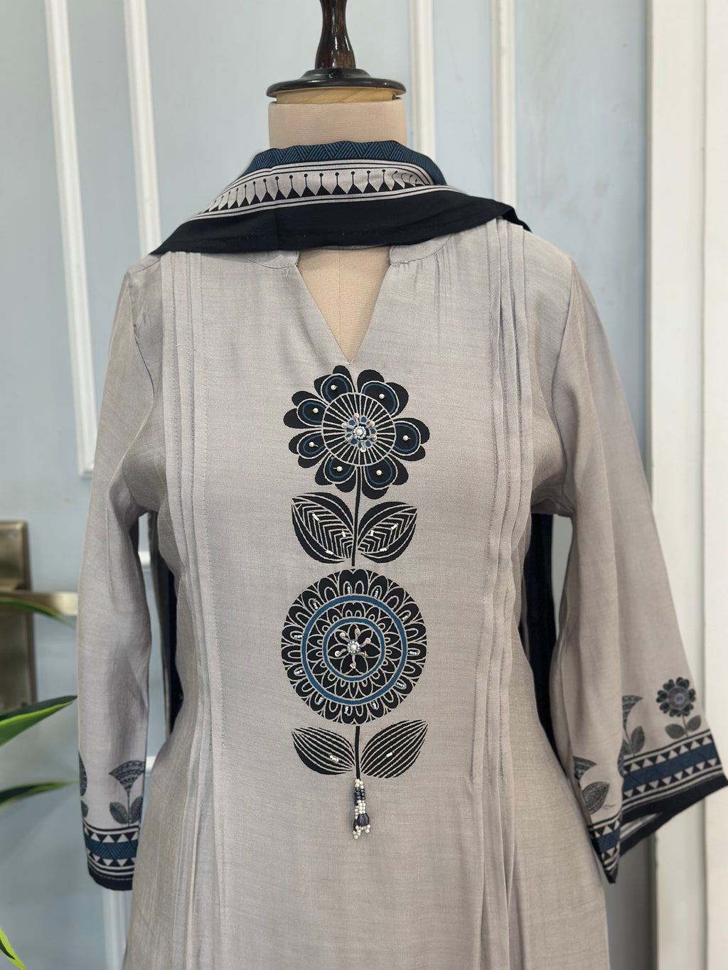 Elegant Floral Aline Kurta Palazzo Set with Dupatta