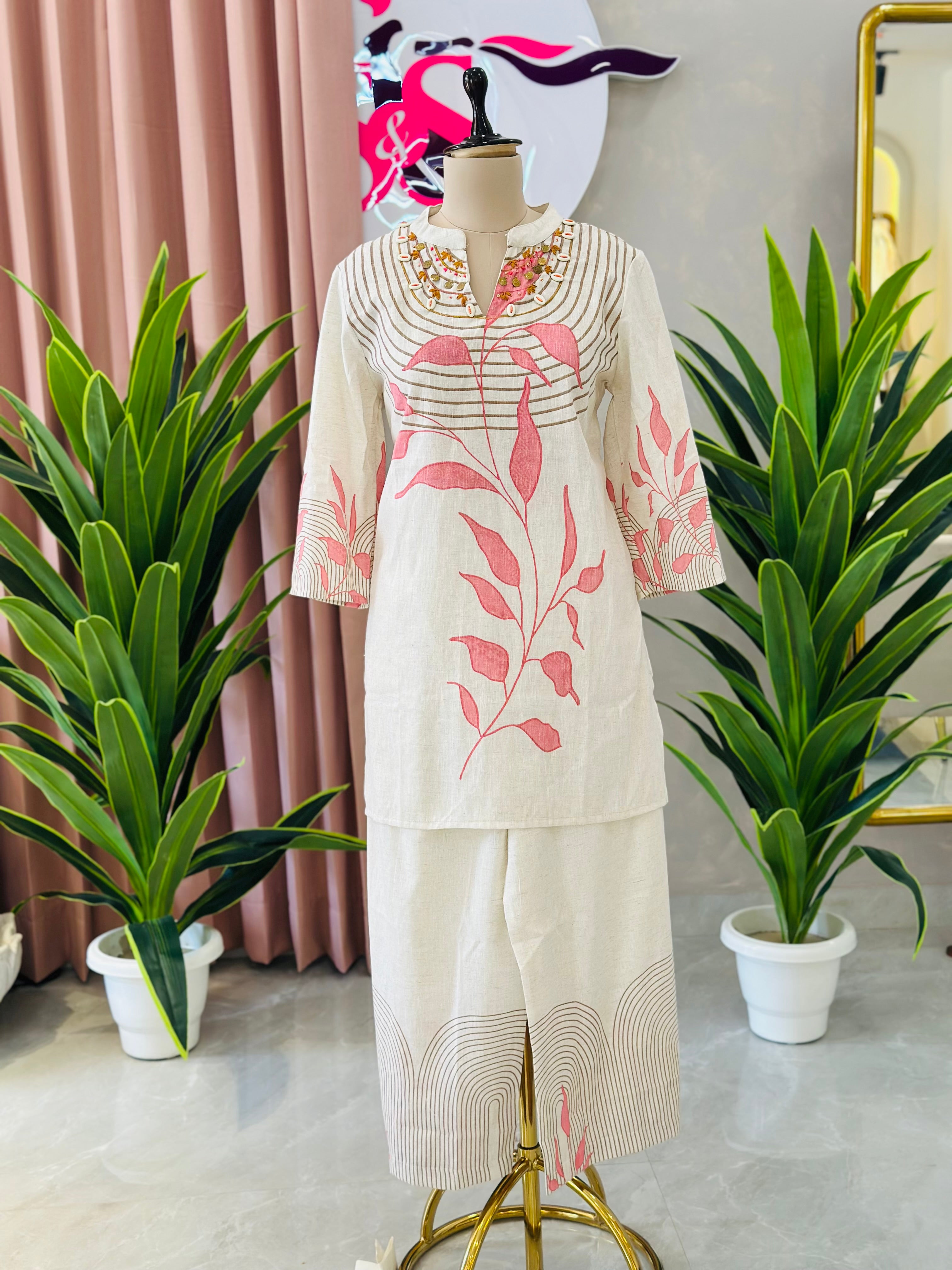 Floral Vine Printed Kurta Palazzo Co-ord Set
