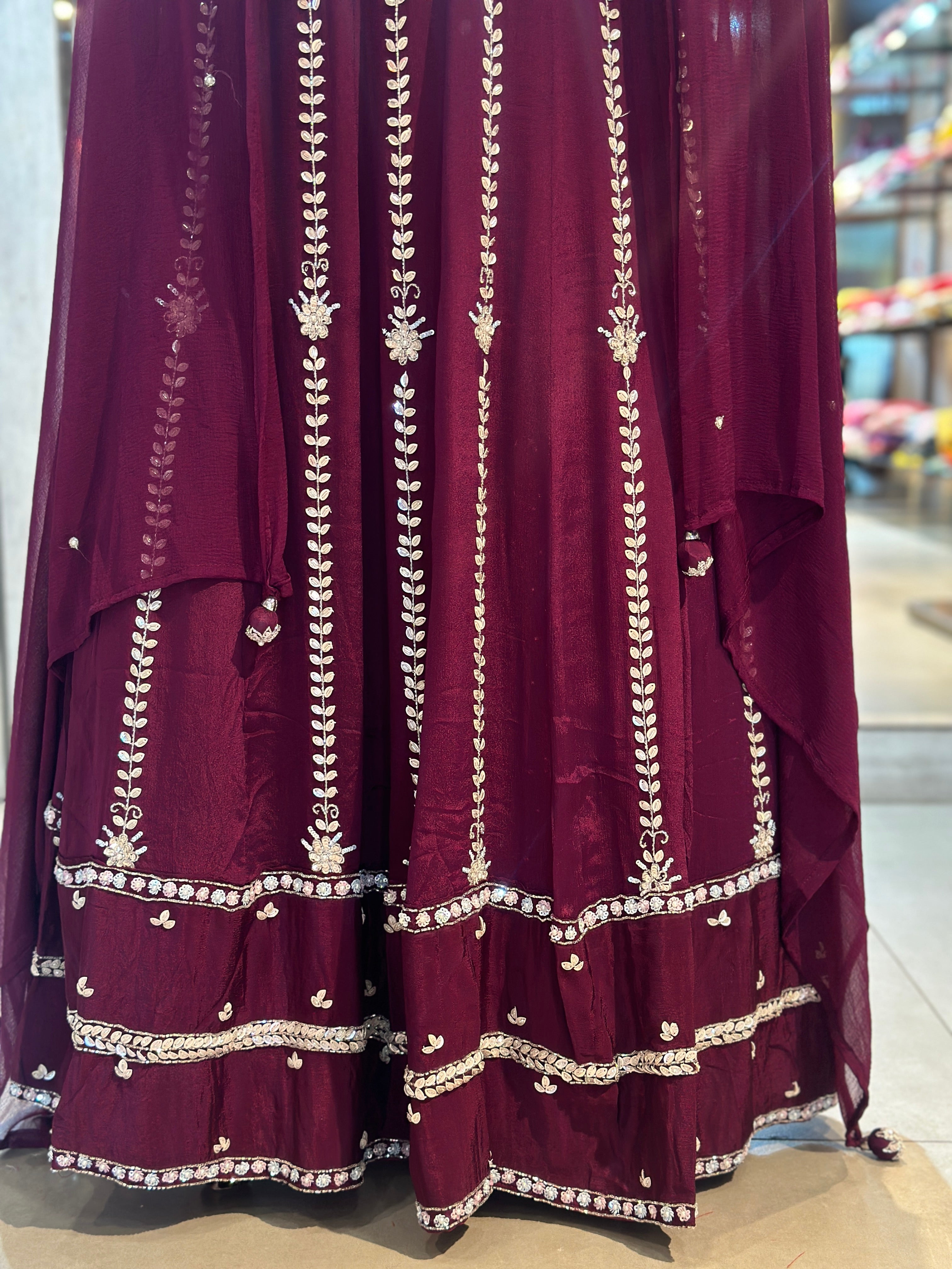 PURE CHINON HEAVY HANDWORK ANARKALI SUIT