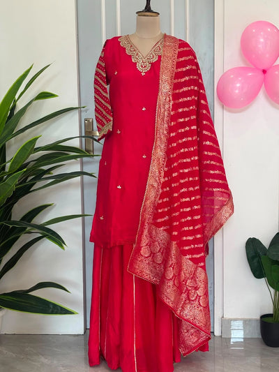 ❤️ Karwa Chauth Special Handwork Kurta Skirt Dupatta Set ❤️