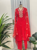 🌸Elegant Leheriya Handwork Kurta Pant Dupatta Set🌸
