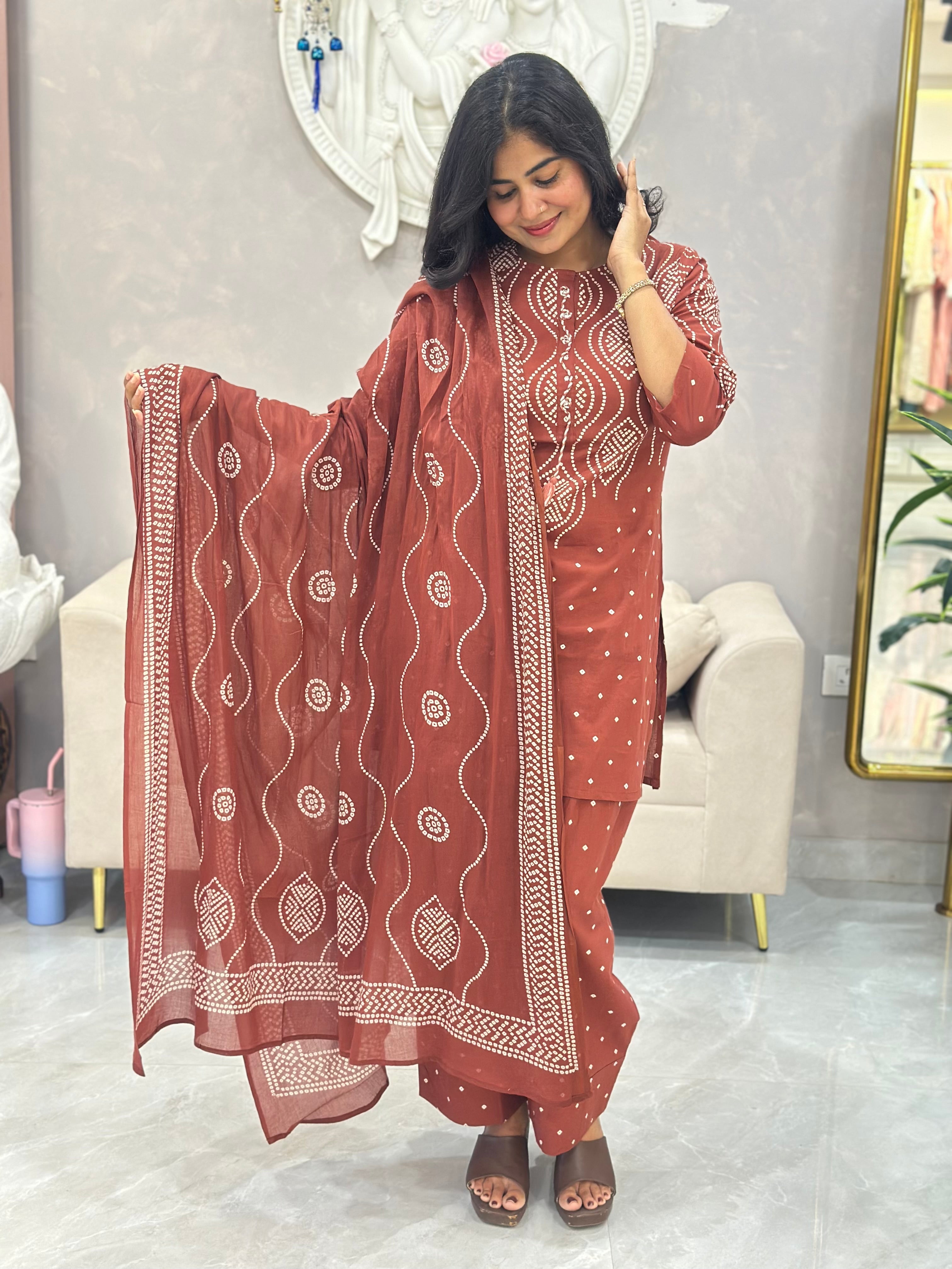 Traditional Bandhej Print Farshi Kurta Set