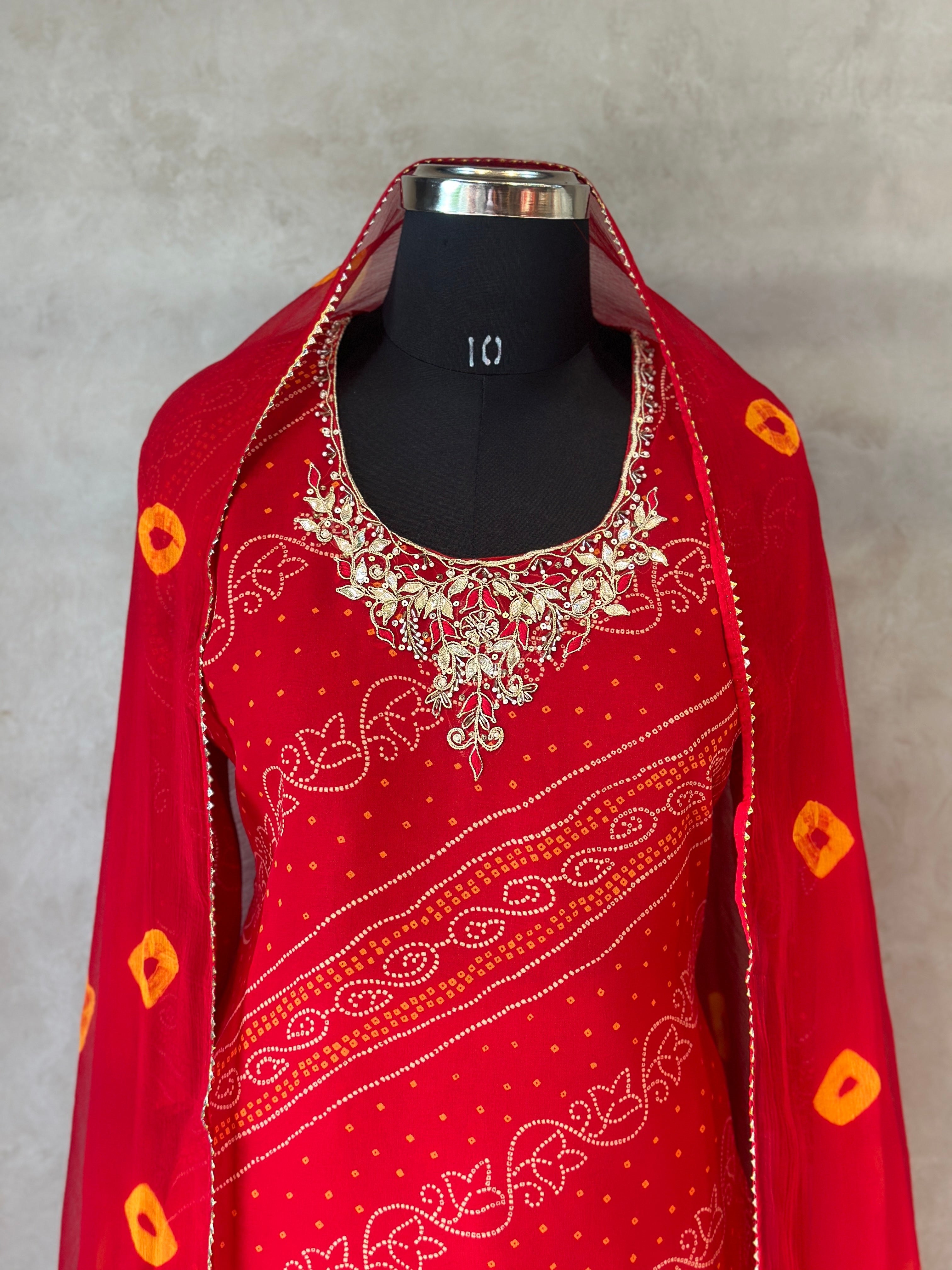 ZARDOSI HANDWORK BHANDEJ SUIT SET