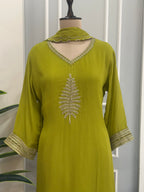 Olive Green Handwork Kurta Palazzo Set with Dupatta ✨