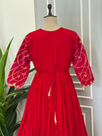 Traditional Rani Pink Handwork Gown with Dupatta