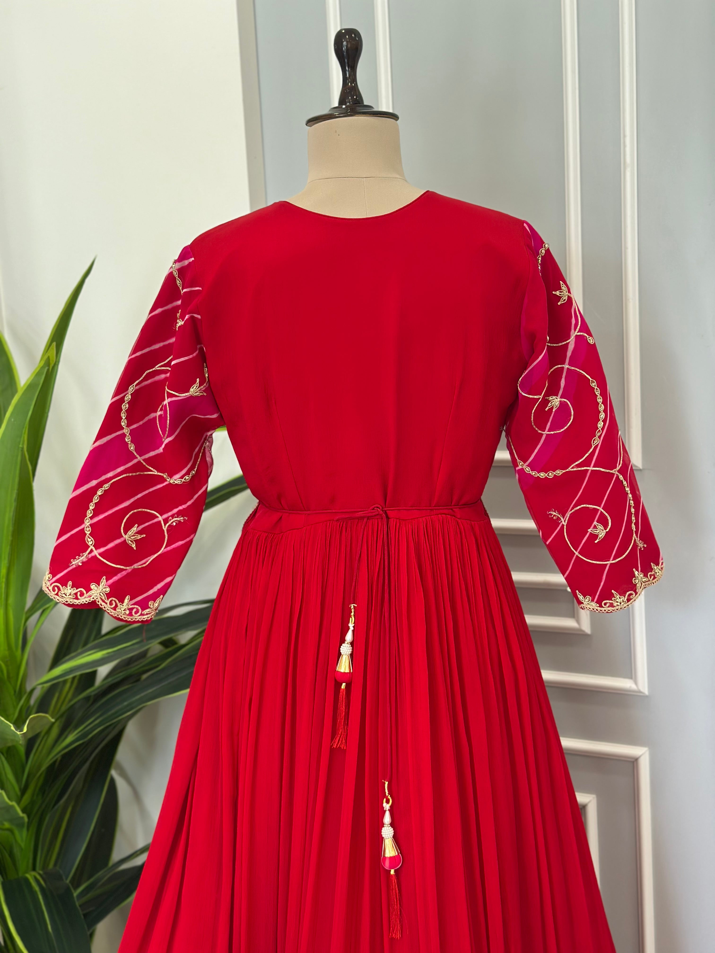Traditional Rani Pink Handwork Gown with Dupatta