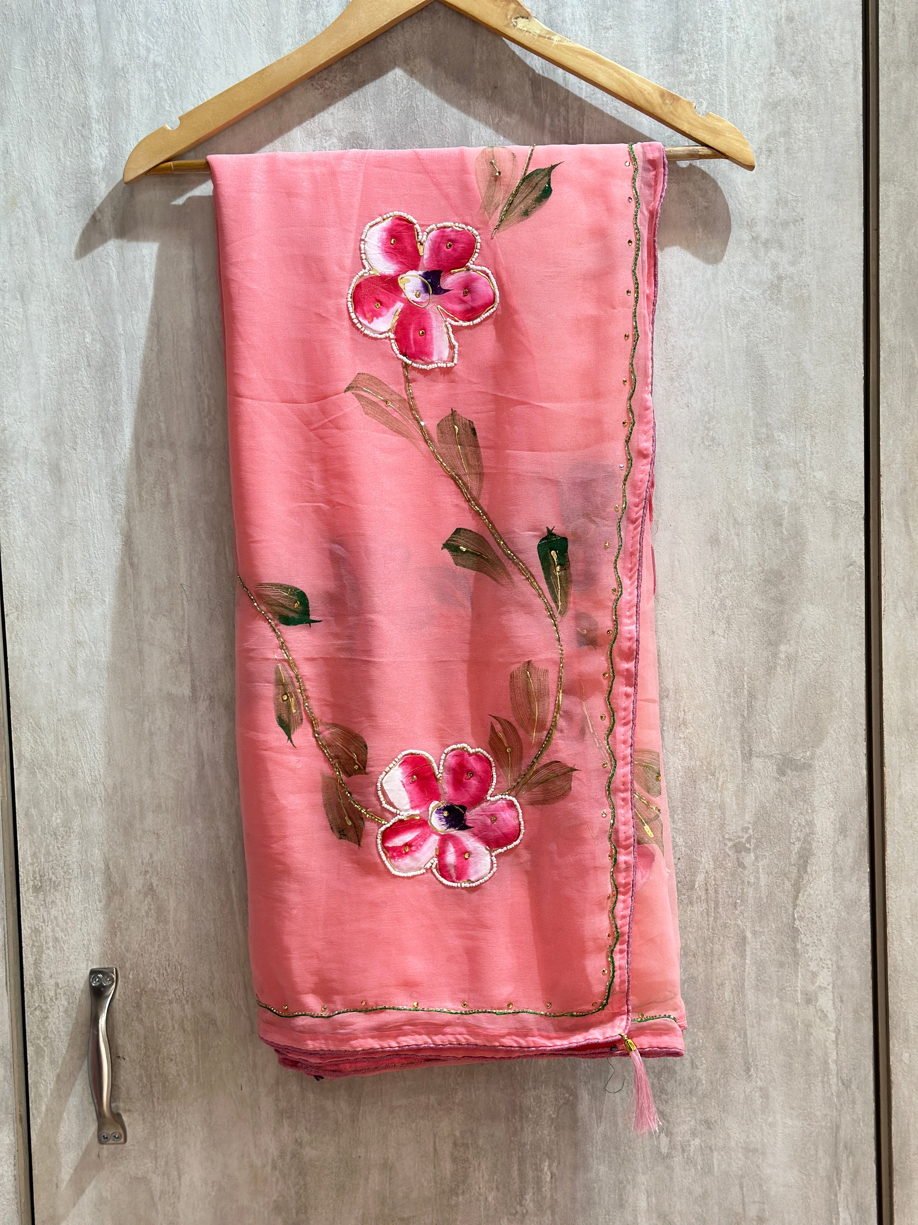 HAND BRUSH PAINT HANDWORK SAREE