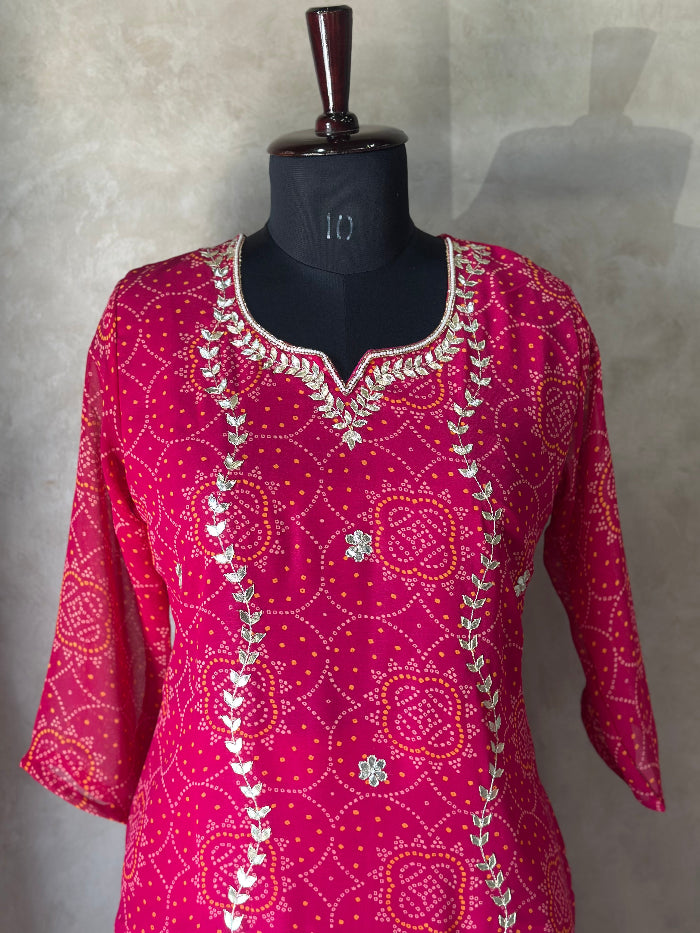 Bhandej Kurta Set With Flared Plazo