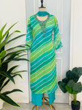 Leheriya Handwork Straight Kurta Set with Dupatta