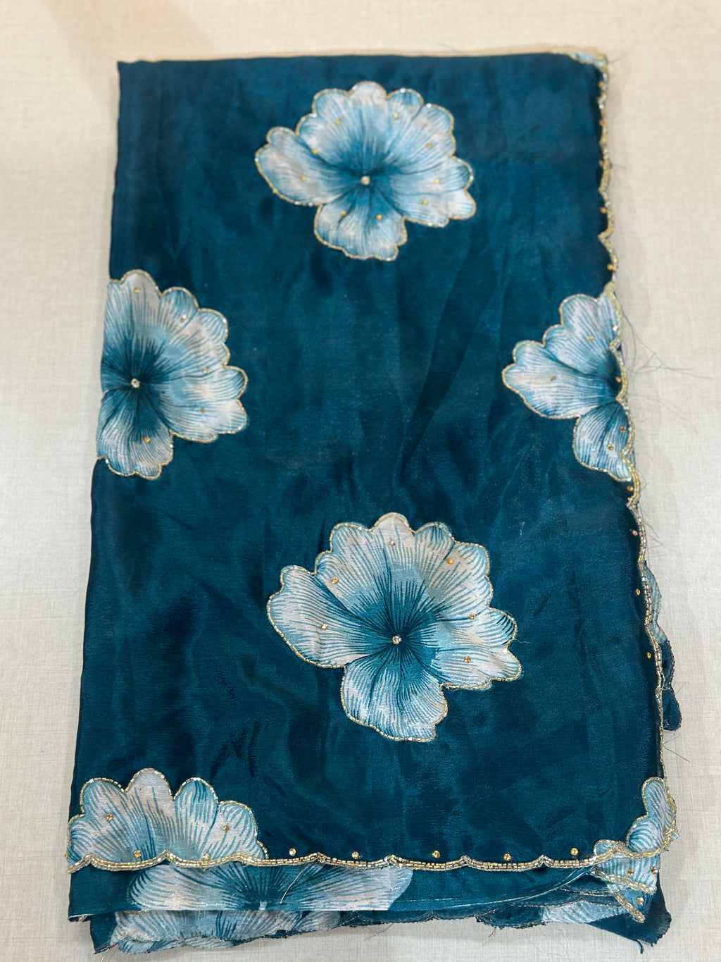 PURE CHINON FLORAL HANDWORK SAREE