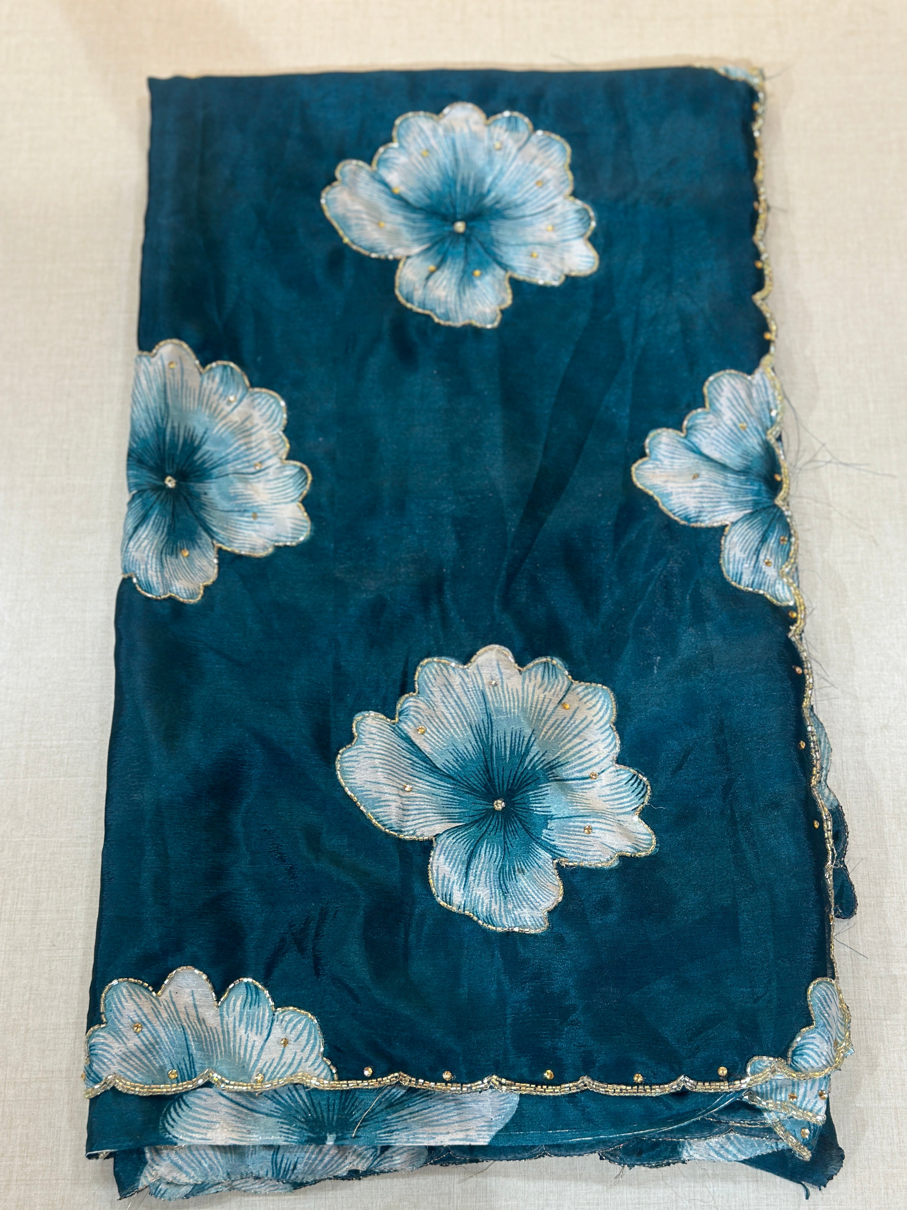 PURE CHINON FLORAL HANDWORK SAREE