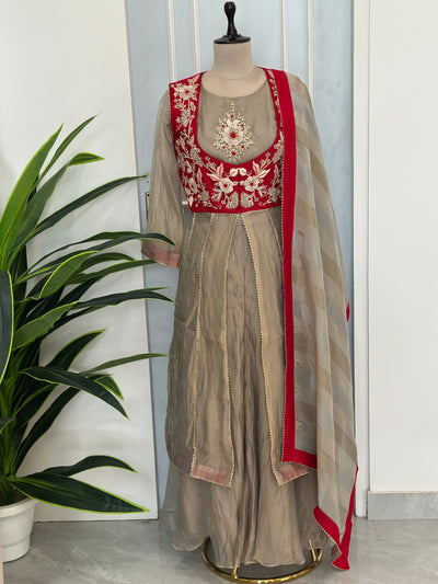 Jacket Style Handwork Anarkali with Dupatta