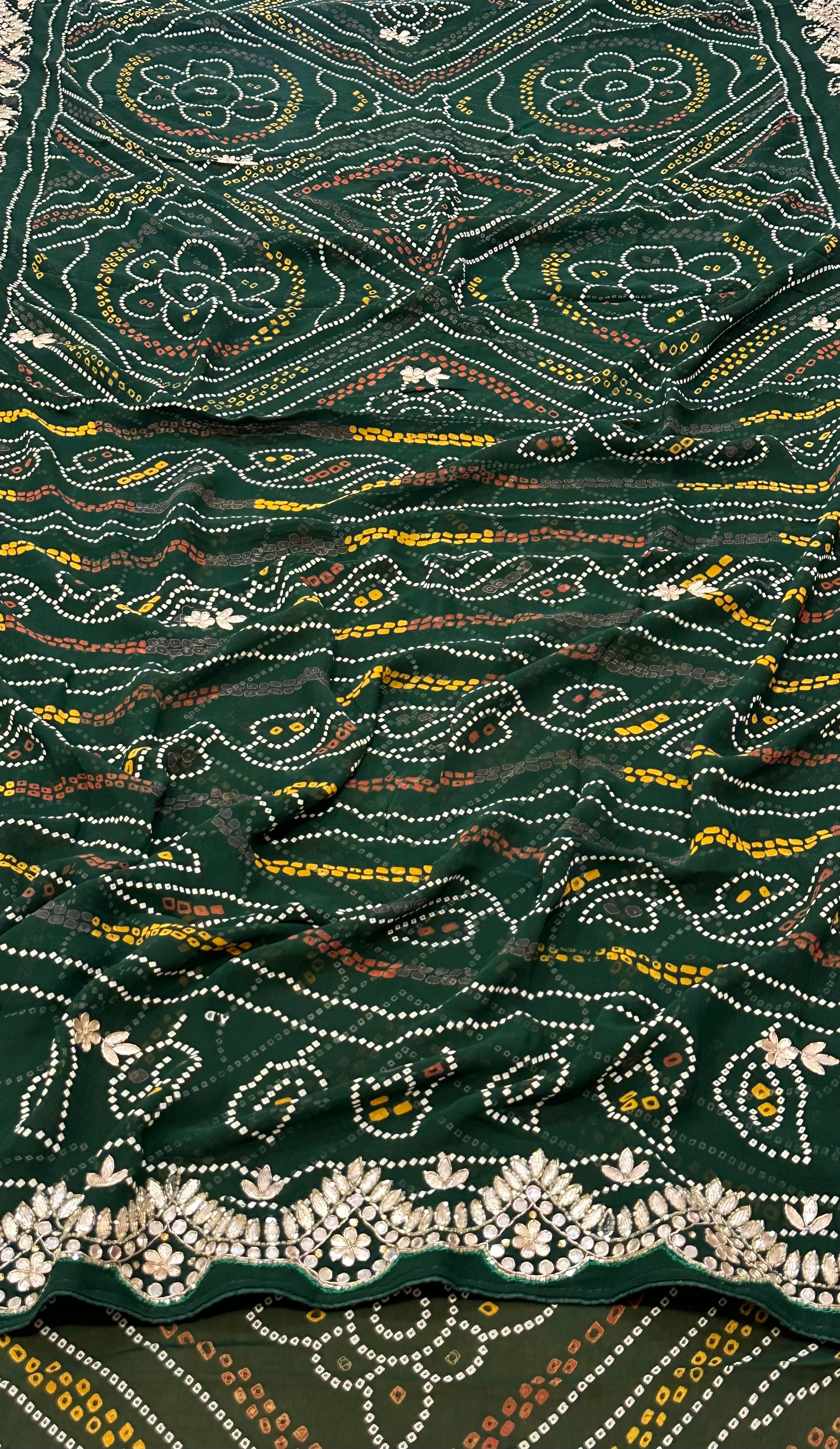 👑 Rajwadi Bandhej Saree with Gotapatti Detailing👑