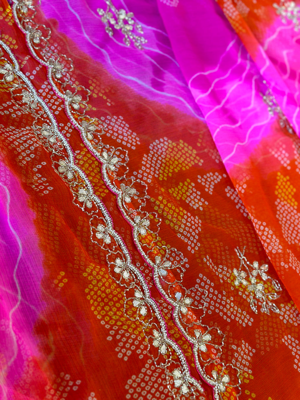 💐 Chiffon Bhandej Handwork Saree💐