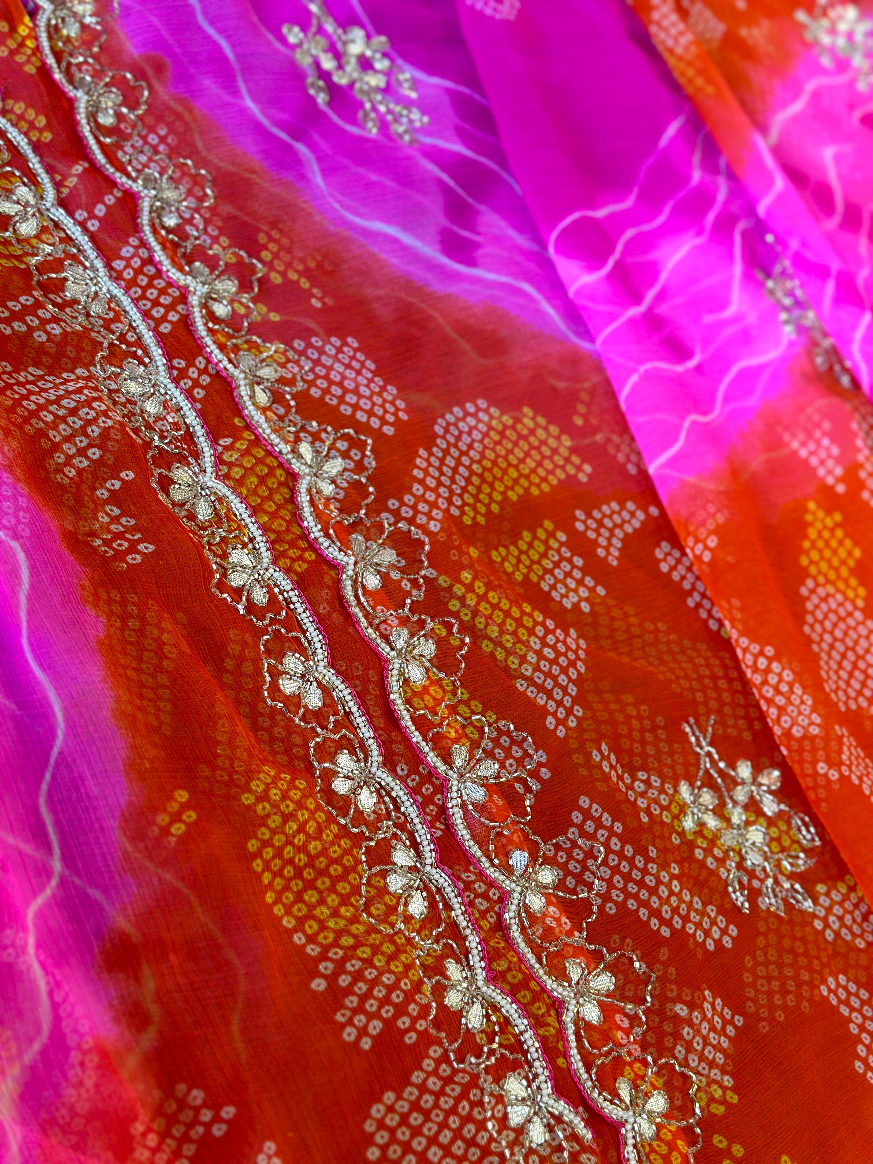 💐 Chiffon Bhandej Handwork Saree💐