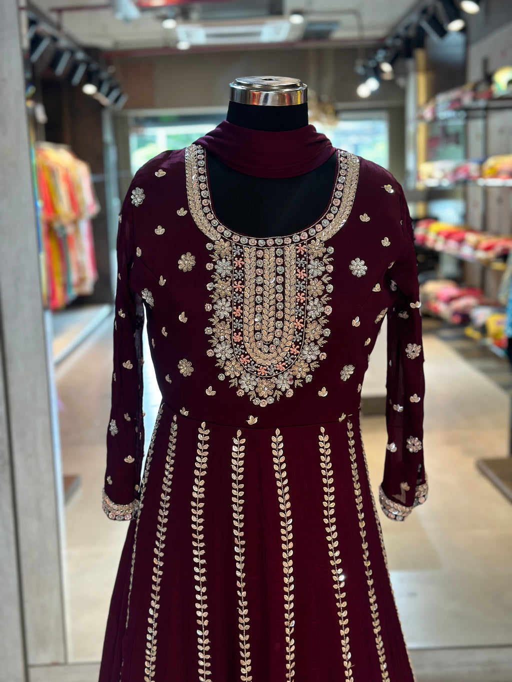PURE CHINON HEAVY HANDWORK ANARKALI SUIT