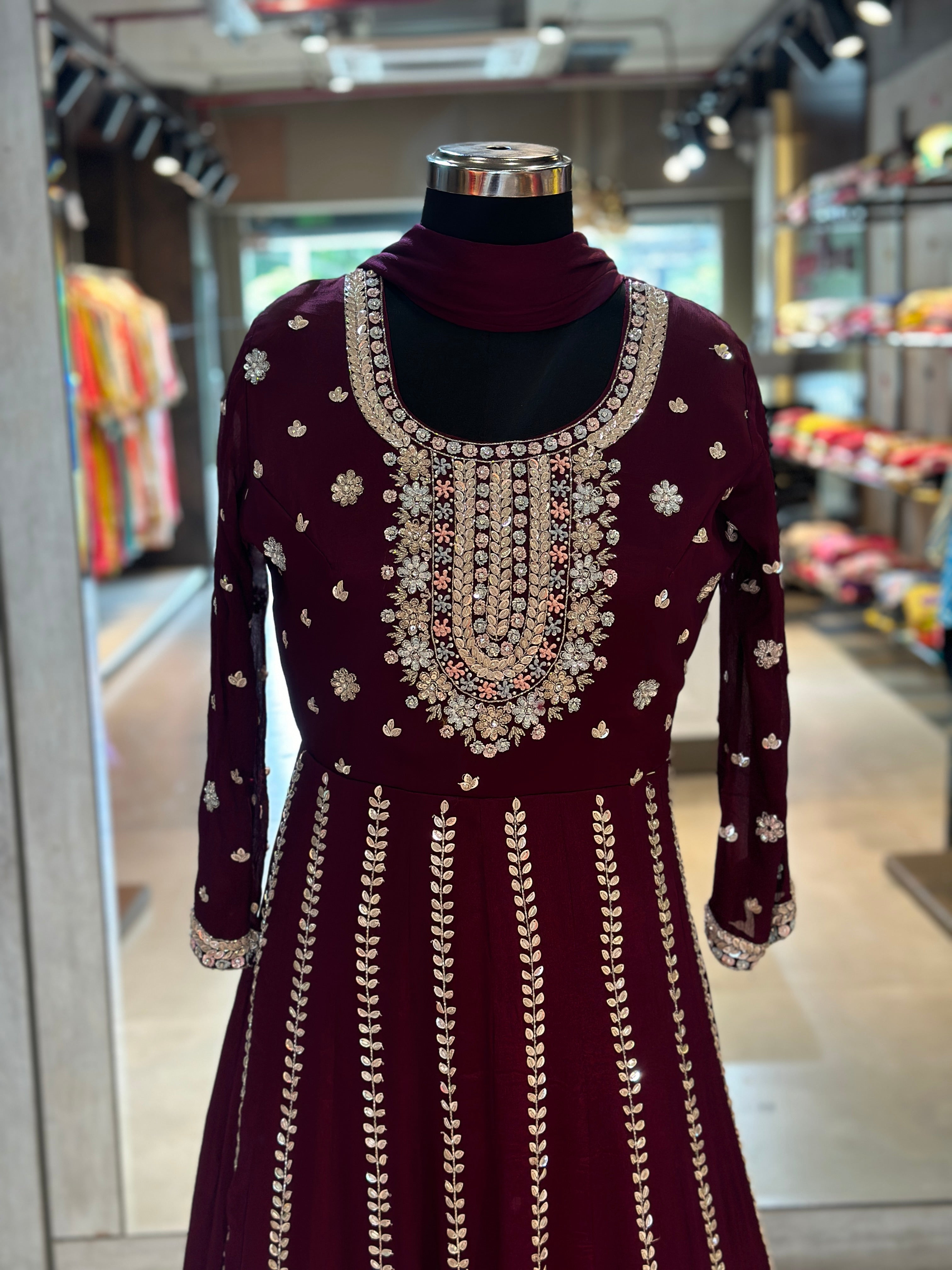 PURE CHINON HEAVY HANDWORK ANARKALI SUIT