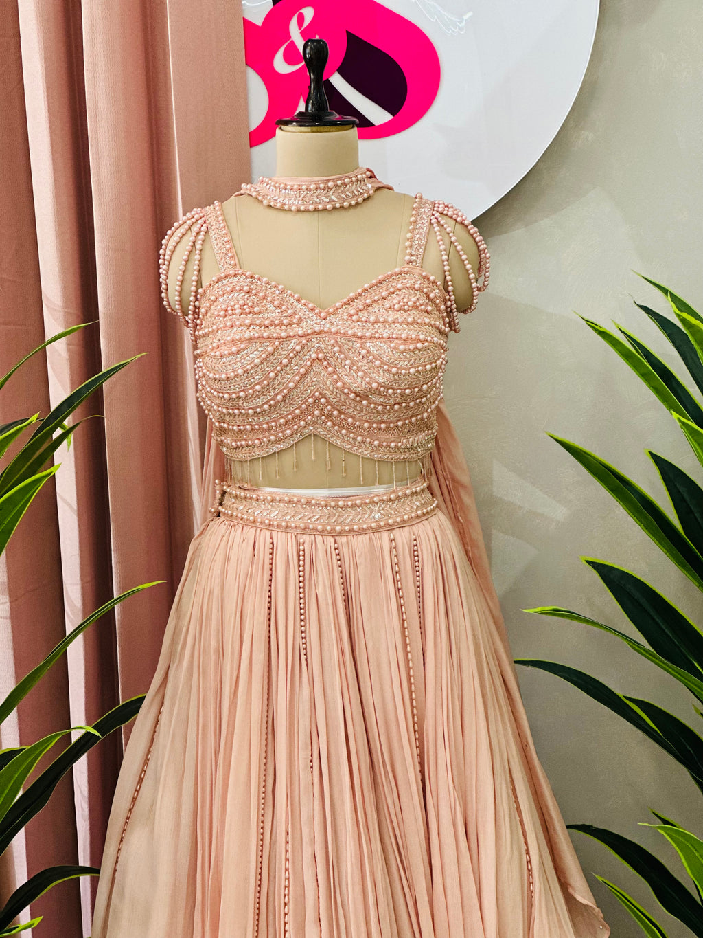 Soft Peach Designer Lehenga with Pearl Handwork